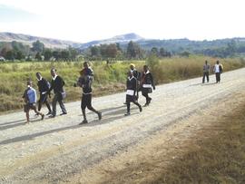 Byrne Farm school children on their way home after school. Richmond, KwaZulu Natal