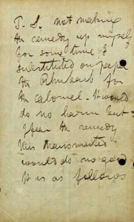 Holograph written by David Livingstone relating to a remedy for fever