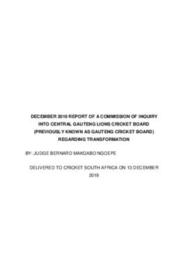 Report of a Commission of Inquiry into Central Gauteng Lions Cricket Board