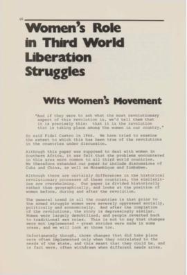 Collection of speeches at the first NUSAS Conference on women, University of the Witwatersrand