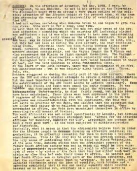 Notes from interview with Sobukwe concerning the PAC and Black Consciousness