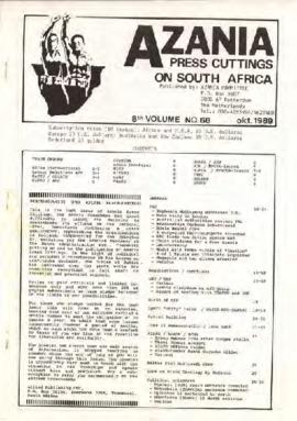 Azania Committee: Azania Press Cuttings 8th Volume No 68 October 1989