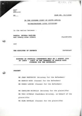 Minutes of Pretrial Conference held on 2 August 1994