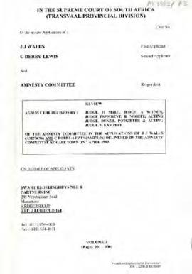 Volume 3 Review against TRC Amnesty Committee in the Applications of J.J. Walus and C. Derby-Lewi...