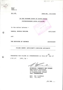 Filing Sheet: Applicant's Replying Affidavit
