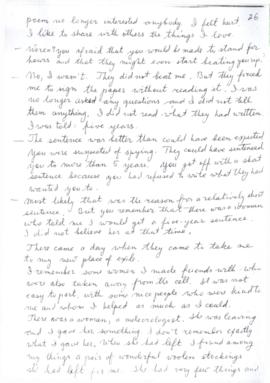 Notes and background information, including a copy of a handwritten transcript of an interview wi...
