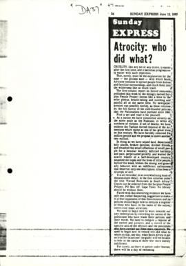 Press Cutting, Sunday Express (12/6/1983) Atrocity: Who did What?