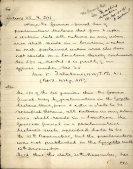Handwritten notes relating to the Urban Areas Act, no.21