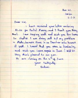 Dedani Sobukwe: Letter to "Dear Sir" from Lesotho