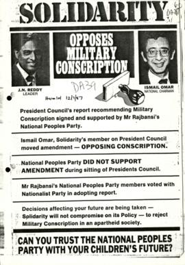 Solidarity opposes military conscription. Leaflet