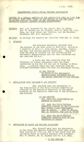 Johannesburg Indian Social Welfare Association - JISWA: Minutes of Meetings 1936-44 