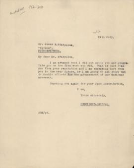 A letter to James A. Mdatyulwa from Potchefstroom by President - General. 24th July, 1945/6