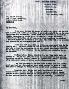 Benjamin Pogrund: Letter to Sobukwe, Robben Island from B Pogrund