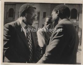 Robert Sobukwe with Chief Gatsha Buthelezi in Johannesburg
