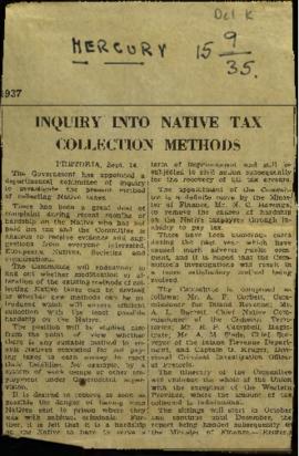 Inquiry into Native Tax Collection Methods', Mercury