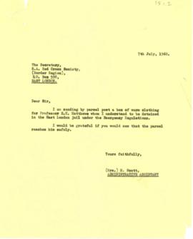 Correspondence with Z.K. Matthews who was detained in the East London jail and letter of thanks b...