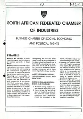 South African Federated Chamber of Industries. Business Charter of Social, Economic Rights