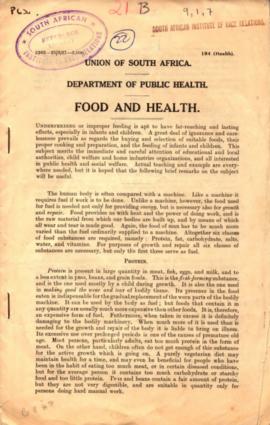 Union of S.A. - Dept. of Public Health - 'Food and Health'