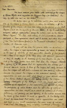 Three documents relating to the efforts by S.P. Bunting and E. Roux to form the League of African...