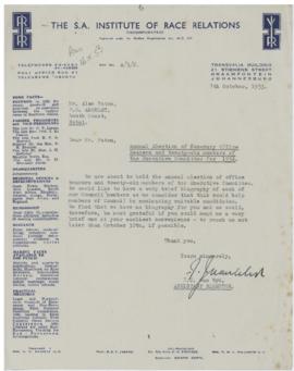 Letter from F.J. van Wyk to A. Paton