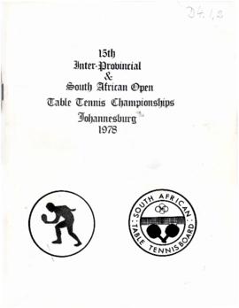 15th Inter-Provincial & South African Open Table Tennis Championships, Johannesburg, 1978