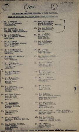 List. Copy of Branches and their Secretaries