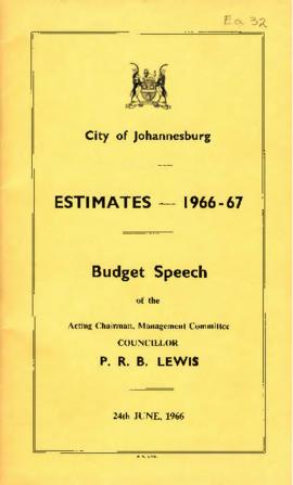 Estimates 1966-1967: budget speech by P.R.B. Lewis