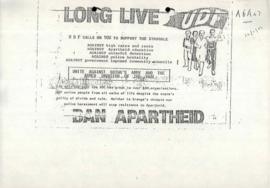 UDF leaflet: Long Live UDF. Ban Apartheid