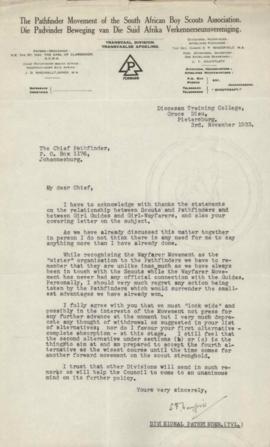 Correspondence regarding the relationship between the Scout and Pathfinder Councils 