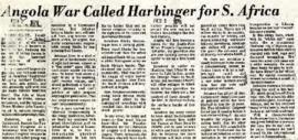 Bernard D Nossiter, Washington Post Foreign Service: Washington Post: Angola war called harbinger...