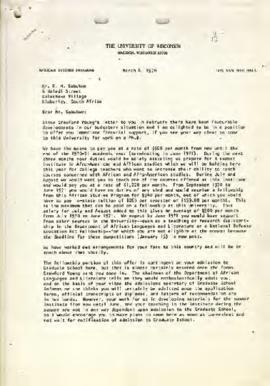 Marvin P. Miracle: Letter to Sobukwe from African Studies Program, University of Wisconsin