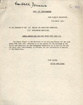 Annual Report for the Year ended 30th June 1961 Director of the Africana Museum