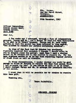 Benjamin Pogrund: Letter to Officer Commanding, Robben Island