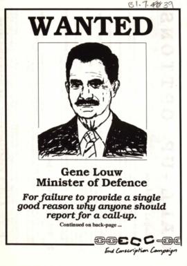 "Wanted: Gene Louw, Minister of Defence"