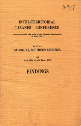 Inter-Territorial Jeanes Conference, Salisbury: Programme Findings