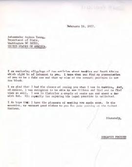 Benjamin Pogrund: Letter to Ambassador Andrew Young, Washington DC