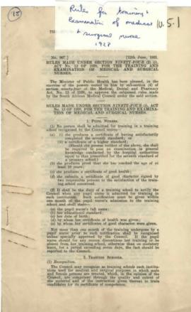 "Rules for training and examination of medical and surgical nurses"  