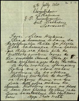 Letter addressed "Kgosi Silas Molema"