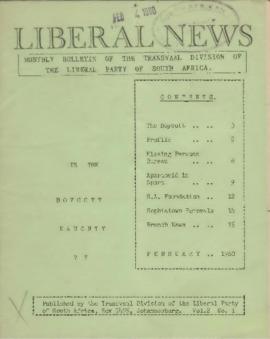 Liberal News: Transvaal division of the Liberal Party, Volume 2, Number 1 - Volume 2, Number 6