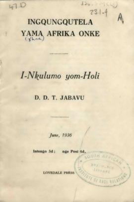 "I-Nkulumo yom-Holi" (Discussion on payments) D.D.T. Jabavu