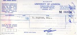 University of London Publications Office: Mail order advice receipt to B Pogrund
