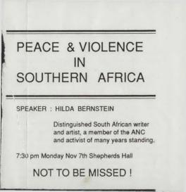 Slip announcing Hilda speaking at "Peace & Violence in Southern Africa", (page 2 se...