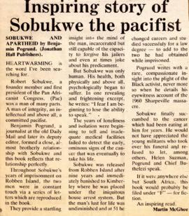 Martin McGhee, The Citizen: Inspiring story of Sobukwe the pacifist, review by Martin McGhee