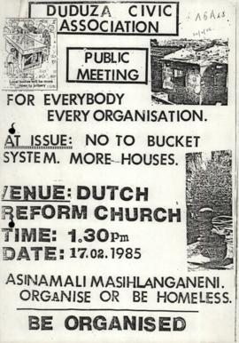 Duduza Civic Association leaflet: No to Bucket System; More Houses