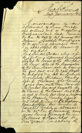 1913 Jan 24. Memorandum of agreement between Gaeshele Montsioa, lessor, Sundel Gordon, lessee, of...
