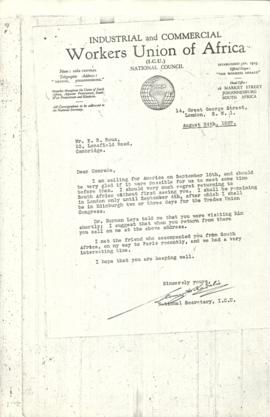 Copies of correspondence between W. Ballinger, C. Kadalie and E. Roux (CPSA), giving in insight i...