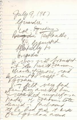 Benjamin Pogrund: Notes headed July 9, 1987 (pages from small notebook)