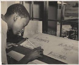 Young draughtsman in training at the Vlakfontein Industrial School near Pretoria. Photograph issu...