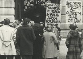 Demonstration for the 'Pretoria 6' outside South Africa House, London