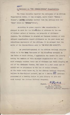 "A Press Statement on "THE CHESSA-CHESSA" Organisation", written and signed b...